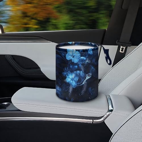 Image of Sea Trutle Car Trash Bag Blue Hibiscus Floral Car Trash Can for Front Seat, Back Seat, Floor, Headrest-Easy to Clean Cars Garbage Accessory Car Interior Decoration
