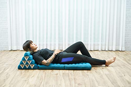 Leewadee Foldout Triangle Thai-Cushion Floor-Seat with Back-Rest TV Pillow Lounge-r Foldable Out-Door Mattress, 45x20x16 inches, Kapok, Light Blue