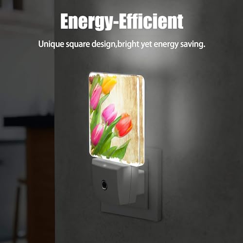 Image of Vintage Tulips Night Light Plug in Wall Lamp Smart Dusk to Dawn Sensor for Home Decorative, Kids Room Bedroom Bathroom Kitchen Hallway Gifts