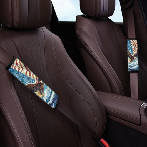 Image of AFPANQZ Eagle Pattern USA Flag 2pcs Universal Car Seat Belt Pads Cover Vehicle Seat Belt Comfort Shoulder Pads for Adults Children Seat Cushion Shoulder Straps Cushion for Bags