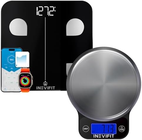 INEVIFIT Balanza Inteligente Bluetooth y Balanza de Cocina Digital, Paquete Fitness