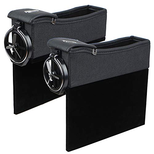 Wittyware Lot de 2 boîtes de rangement universelles pour siège de voiture en similicuir avec collecteur de pièces et porte-gobelet Noir Cover