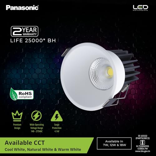 Image of Panasonic 18 Watt Deep Recessed COB Downlight, COB Ceilign Light for Home, 2 Years Warranty, Warm White