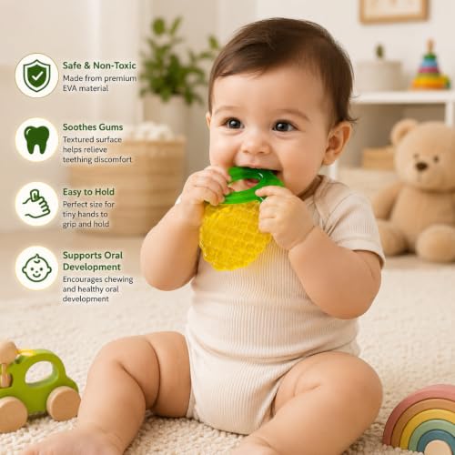 Image of CHICAGOZONE Premium Baby Silicone Teether Ring Toy - BPA Free Soft Teething Toy for Infants, Multi-Texture Sensory Chew Toy, Easy Grip Teether for Babies 3-12 Months, Cute Animal Design (Multicolor) (CORN SHAPE)