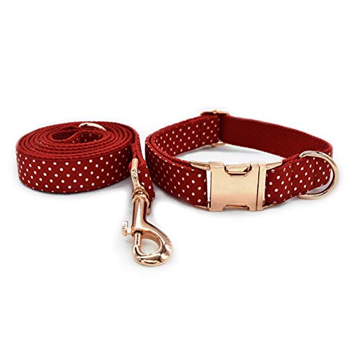 Hundeleine Haustier-Stil roter Punkt-Hundekragen mit Fliege und Leine einstellbar Pet Baumwollhund & Ampcat Halskette Goldschnalle Führleine (Color : A, Size : L)