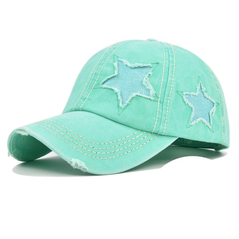 Image of Washed Scratch Frayed Baseball Cap Retro Adjustable with Five-Pointed Stars for Men Women Trucker Cap Unisex