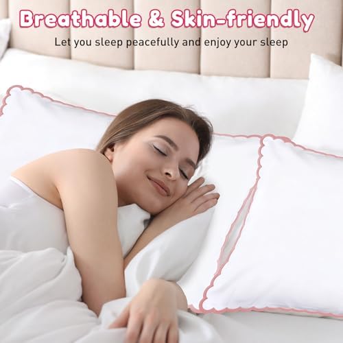 Frienda 2 Pcs Scalloped Pillowcase Microfiber Pillow Cover,Pink,26" X 20" — view 4