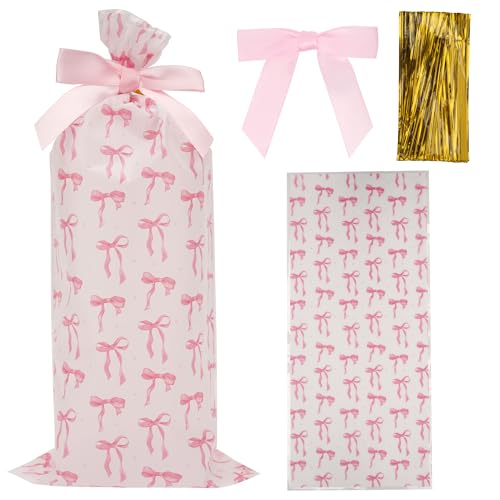Sacs à friandises anniversaire transparents avec nœuds roses de partage