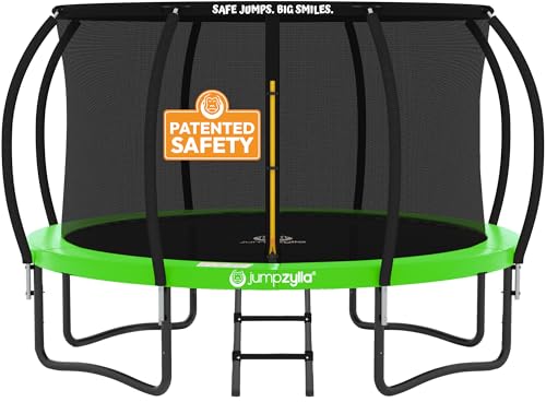 Image of JUMPZYLLA Trampoline Outdoor 8FT 10FT 12FT 14FT 15FT 16FT with Enclosure and Ladder, ASTM Approved Recreational Trampoline for Kids and Adults, Anti-Rust Coated Frame