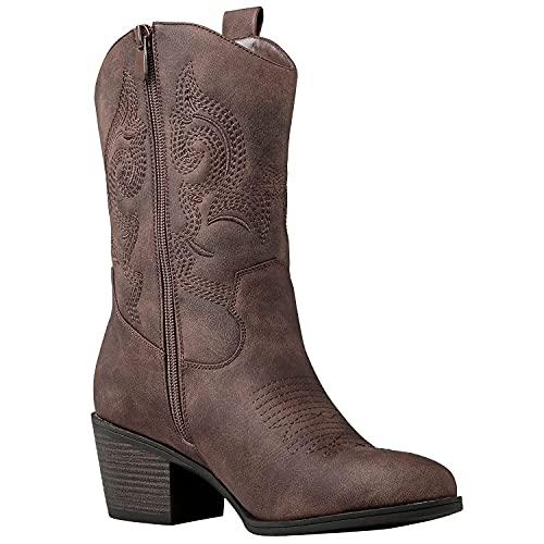 Image of GLOBALWIN Women's Mid Calf The Western Cowgirl Boots Fashion Cowboy Boots For Women Chunky Low Heel