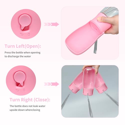 Dog Water Bottle, Leak Proof Portable Puppy Water Dispenser, Travel Puppy Water Bowl, Foldable Transparent Dog Water Bottle for Pets Outdoor Walking, Hiking, Travel, Food Grade Plastic - 10oz Pink — view 4