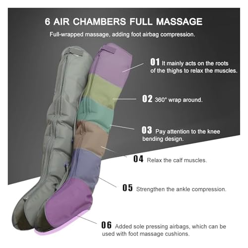 Massageur de jambes à compression d'air gris avec 6 chambres pour pieds et mollets