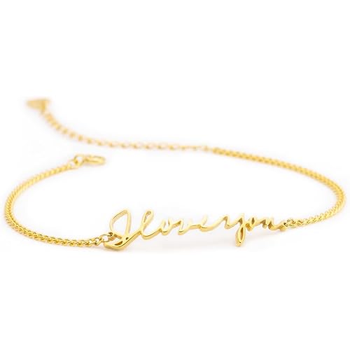 CAITLYNMINIMALIST 18K Gold 925 Sterling Silver Actual Handwriting Custom Jewelry Real Signature Memorial Personalized Keepsake Bracelet Mother's Gift