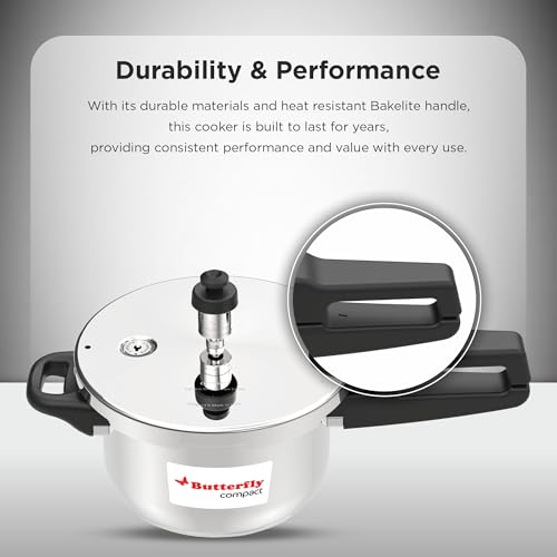 Image of Butterfly Compact 2 Litre Pressure Cooker | Stainless Steel | Gas stove and Induction Compatible base| Flat Lid design