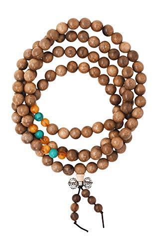 Mandala Crafts Wood Mala Beads Necklace â€“ Japa Mala Beads 108 Necklace â€“ 108 Mala Beads Bracelet Mala Prayer Beads Necklace for Men Women Mala Meditation Beads Nanmu Dorje