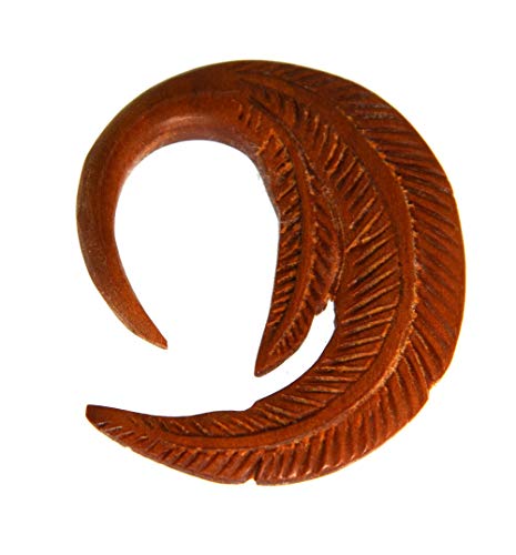 CHICNET Holz Lobe Ohr Piercing Federn Indianer 4mm 6mm gedehnte Ohren Dehnschnecke Dehnstab rot braun Sawoholz Damen Herren Cover