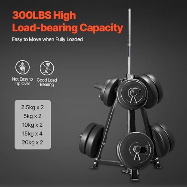 VEVOR Weight Plate Rack, Weight Plate Tree for 2-Inch Weight Plates, Standard Weight Plate Tree, 300 lbs Load Capacity Weight Storage Holder, Home Gym Barbell Rack Storage Stand, Black
