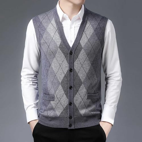 Men's Argyle Sweater Vest Sleeveless V-Neck Slim Fit Color Block Sweaters Vests Winter Warm Button Up Vests3