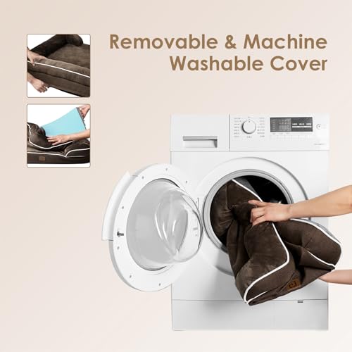 Image of EHEYCIGA Orthopedic Dog Beds for Extra Large Dogs, Waterproof Memory Foam XL Dog Bed with Sides, Non-Slip Bottom and Egg-Crate Foam Big Pet Couch Bed with Washable Removable Cover, Brown