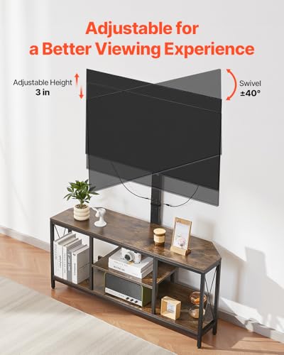 Image of VEVOR 45 inch TV Stand with Mount for up to 75 in TVs, Entertainment Center with Power Outlet & LED Lights, Height Adjustable TV Console with Mount with 3 Tiers Storage Cabinets for Bedroom, Living Room