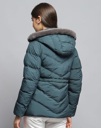 Image of Monte Carlo Womens Solid Green Detachable Hood Full Sleeve Jacket