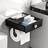 VOLDRA Toilet Paper Holder with Shelf Black Wipes Dispenser for Bathroom Stainless Steel Toilet Pape