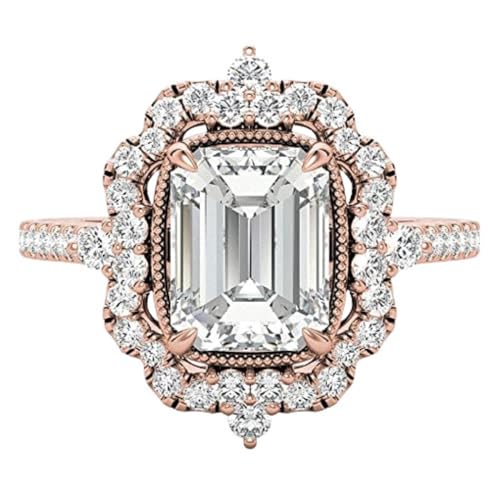2-4 CT Emerald Cut Unique Halo Moissanite Ring Diamond Engagement Ring for Women Wedding Bridal Set Vintage Antique Anniversary Promise Gift for Her