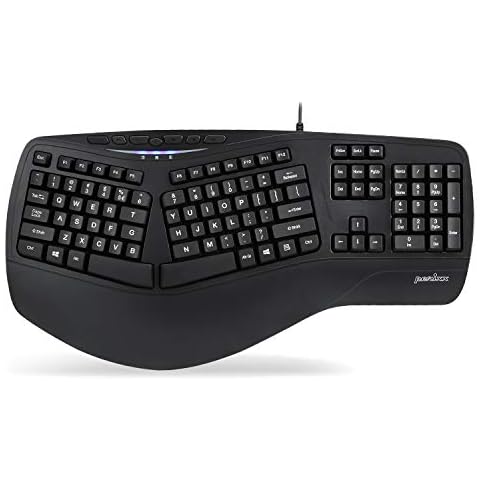 Perixx PERIBOARD-312 Ergonomic Backlit Keyboard - Wired USB with 2 Hubs - Natural Ergonomic Split Design - White LED - Black Cover