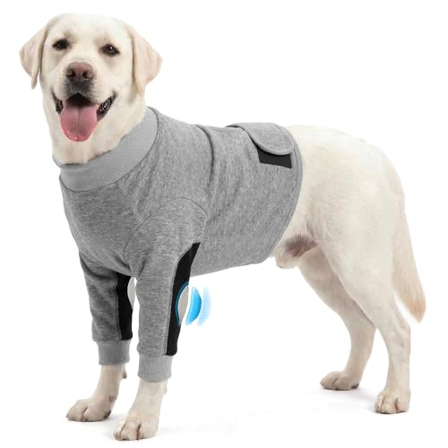 Pawfun Dog Recovery Suit for Front Legs Dog Elbow Protector with Padded Elbow Coverage to Stop Licking Front Leg Sleeve for Hot Spots Wounds Hygroma Calluses & Post-Surgery Care Grey S