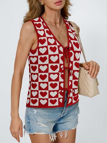 Image of COCCKO Womens Summer Tops Vacation Beach Outfits Cute Tie Front Crochet Vest Knit Sleeveless Sweaters