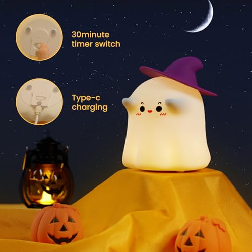 Wansker A020 Ghostess Night Light, Squishy Cute Dimmable Silicone Light Up Nursery Nightlight, Usb Rechargeable Cute Bedroom Halloween Decor Bedside Touch Night Lamp thumb #6