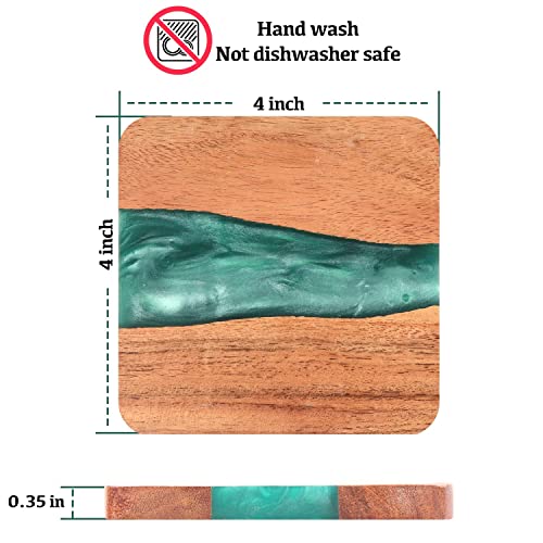 Wood And Resin Coasters Set Of 4 With Holder For Wooden Table, Handmade Acacia Wood And Epoxy Resin Coaster Set, Protect Tables, Non-Absorbent And Easy To Clean, For Home, Office, Or Bar #TOP1