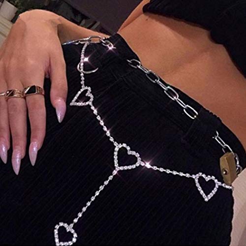 Dresbe Rhinestone Belly Waist Chain Silver Heart Body Chains Party Body Jewelry Accessories For Women #TOP3