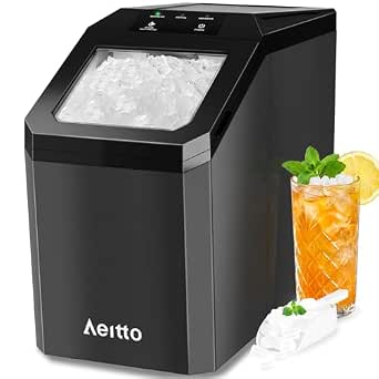 Aeitto Nugget Ice Maker Countertop, 55lbs/Day, Rapid Ice in 5 Mins, Large Capacity, Self-Cleaning, Stainless Steel Housing, Black