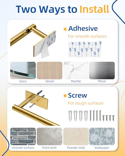 Image of RUACQ Paper Towel Holder Under Cabinet, Wall Mounted or Adhesive Stainless Steel Paper Towel Holder,Square Base Paper Towel Rack for Kitchen, RV, Bathroom (Brushed Gold)