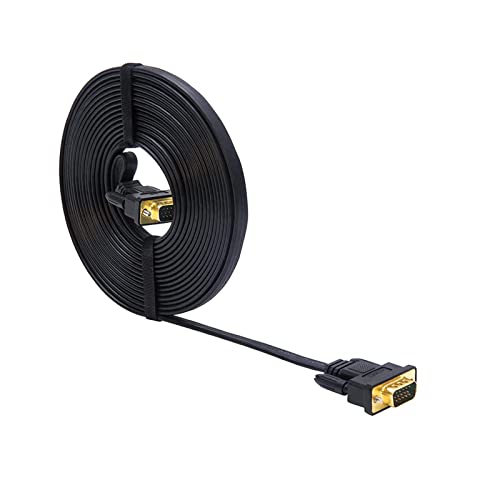 Dtech 5M Ultra Thin Flat Type Computer Monitor Vga Cable Standard 15 Pin Male To Male Connector Svga Wire 16 Feet - Black #TOP6