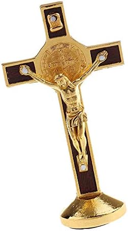 POFET Crucifix Jesus Christ Cross Statue Figurine For Car Home Chapel Decor - Gold
