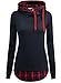 Produktbild hippolo Damen Kapuzen Sweatshirt Lange Ärmel shirtschreag Halsband kariert Pullovershirt Longsleeve navy M