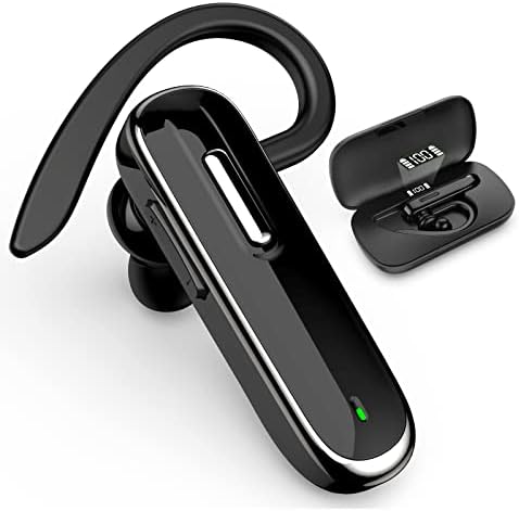 Munash Bluetooth Headset Wireless Handfree Earpiece V5.1 with 500mAh Battery Display Charging Case 96 Hours Talking Time Built-in Microphone for iPhone Android Cell Phone Laptop Driver/Business/Office