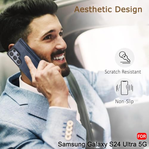 Image of TheGiftKart Genuine Leather Finish Back Cover Case for Samsung Galaxy S24 Ultra 5G | Shockproof Design | Raised Edges for Camera & Screen Protection | Stunning Minimalist Design Back Cover (Blue)