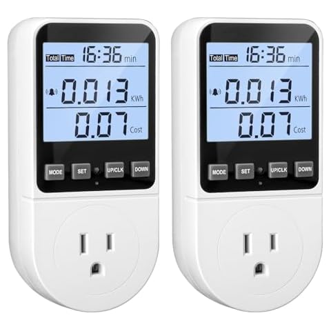2 Pack Upgraded Watt Meter, Power Meter Plug Electricity Usage Monitor, Home Energy Monitor Consumption, Meter Sockets with Backlight, Overload Protection, 8 Modes Display Cover