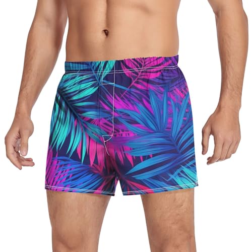 Tropical Palm Leaves Pink Men's Cotton Boxer Shorts Moisture-Wicking Underwear Sleep Shorts with Button Fly S-2XL3