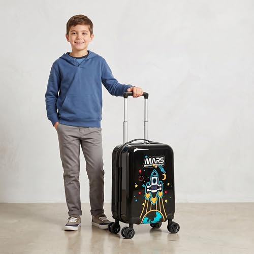 Image of Kids Luggage Set Carry On Rolling Suitcase with U shaped Pillow Toddler Suitcase for Boys Travel Set Rocket Hardside Luggage with Spinner Wheels Airline Approved