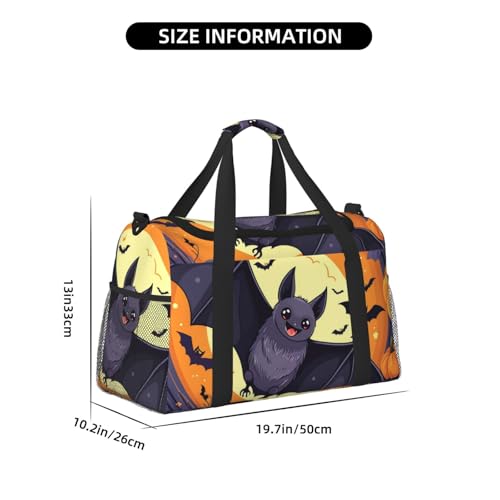 Halloween bat Print Travel Duffle Bag - Foldable Personal Item Travel Bag for Women & Men,Carry-On Convertible Crossbody Tote Bags with Adjustable Shoulder Strap & Pockets 13x10.2x19.7 in4