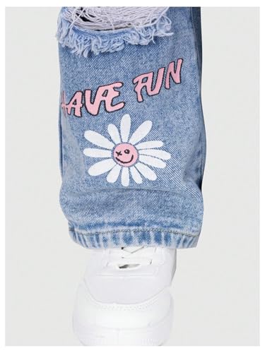 GORGLITTER Girl's Baggy Jeans Denim Ripped High Waisted Butterfly Graphic Print Straight Wide Leg Cargo Joggers Pants4