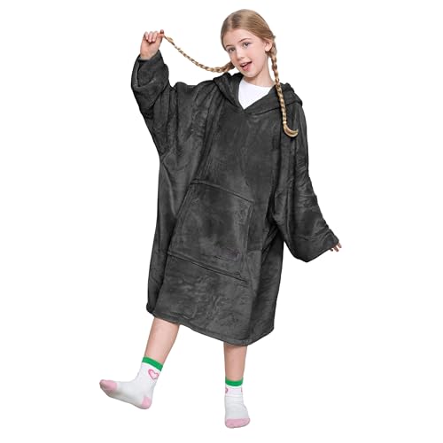Catalonia Classy Übergroße Fleece Hoodie Decke, Weiche und Warme Decken Hoodie Kinder, Tragbare Decke with Großer Fronttasche für Teenager, Mädchen und Jungen, Weihnachtsgeschenke, Schwarz