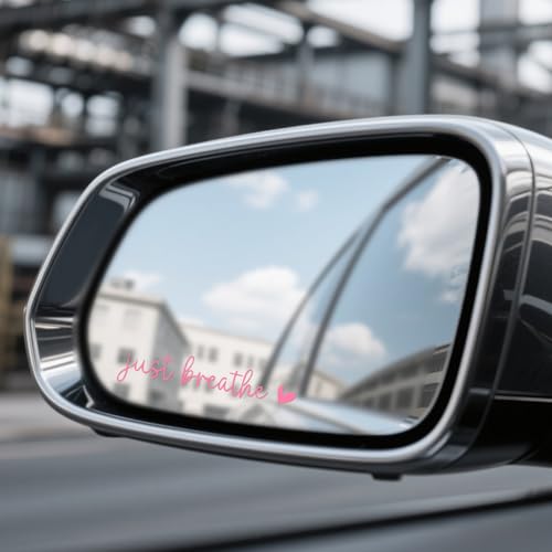Image of 6pcs Just Breathe Rearview Mirror Stickers, Adorable Car Rear View Mirror Decal Inspirational Vinyl Stickers Decorations for Men Women Funny Car Decor Accessories Gift (Pink)