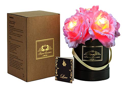 HOMESEASONS Pre-Lit LED Lighted Silk Rose Gift Box (Pink)