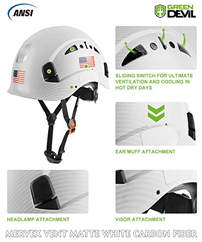 Image of GREEN DEVIL Safety Helmet Hard Hat Adjustable Lightweight Vented ABS Work Helmet 6-Point Suspension ANSI Z89.1 Approved Ideal for Industrial & Construction