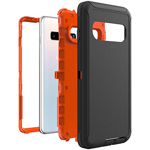Image of Case for Galaxy S10, Heavy-Duty Tough Rugged Shockproof Drop Protective Cover Cases for Samsung Galaxy S10, Black+Orange